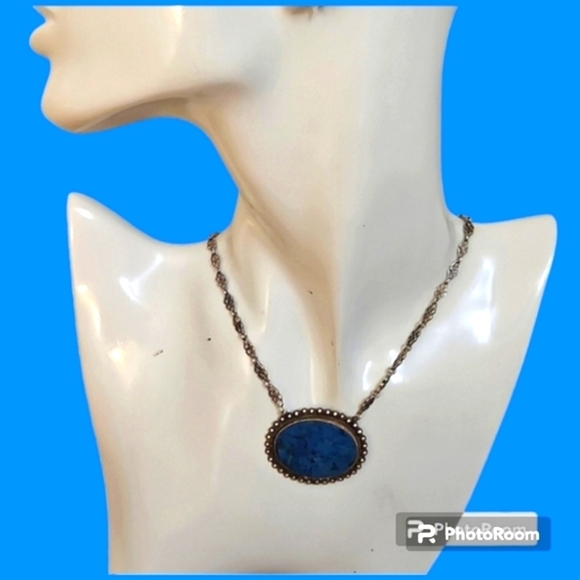 Peruvian Blue Chrysocolla Pendant Chain Necklace - Picture 1 of 8
